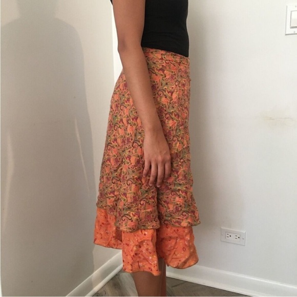 2 Hippie Skirts FUNKY PEOPLE Green Paisley M & INDIAN 2-way Orange Silk Wrap OS - Picture 10 of 14